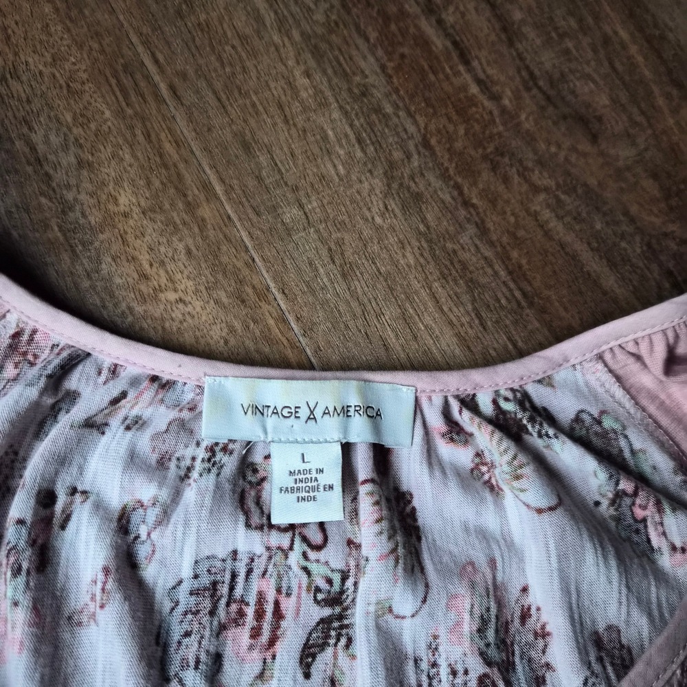 Vintage X America Pink Floral Boho Embroidered Blouse Large Cottagecore Peasant‎ - Picture 3 of 10